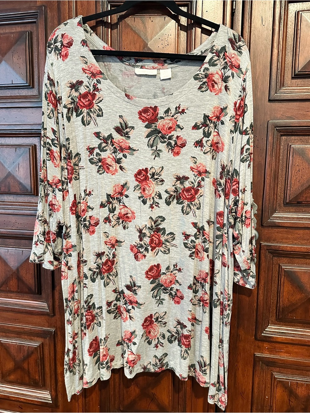 3X Shabby Chic Rachel Ashwell Heather Gray Floral Long Sleeve Dress & Rose Print